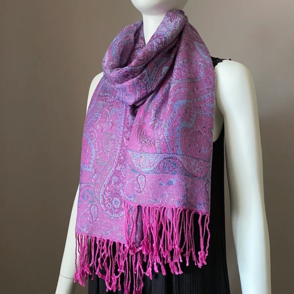 Purple Lilac Ethnic Paisley Pashmina Scarf for Women Head Wraps Shawls Scarves